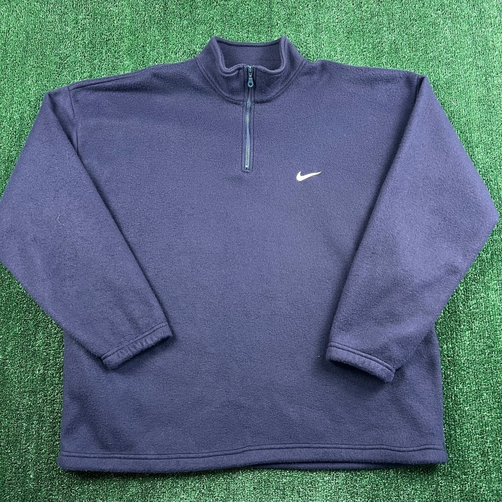 VTG Nike Men's 2XL Navy Blue Fleece‎ 1/4 Zip Sweater Pullover Made in USA 90s